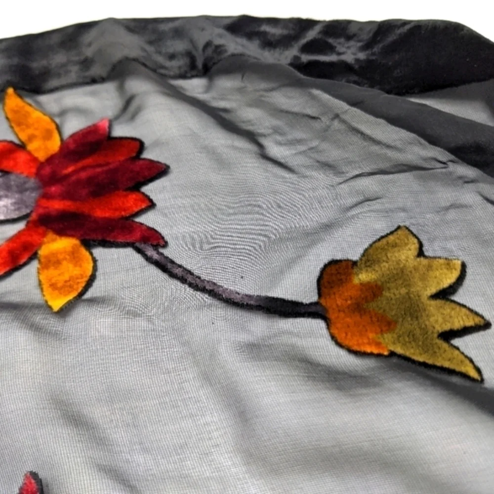 Black Velvet Floral Silk Scarf